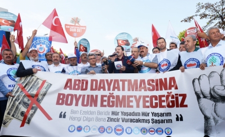 Memur-Sen ABD’nin Hukuksuz Yaptırım Kararını ABD Büyükelçiliği Önünde Protesto Etti